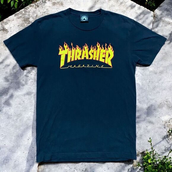 Thrasher Skateboarding Magazine OG Flame Logo Black Tee Men's Size Small - Picture 1 of 7